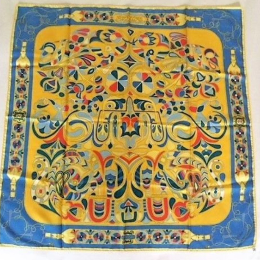 Hermes Vtg Rare Beautiful Folklore Scarf SilkTwill
